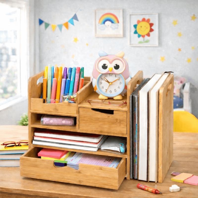 Crestovaub Bamboo Desk Organizer with Drawer