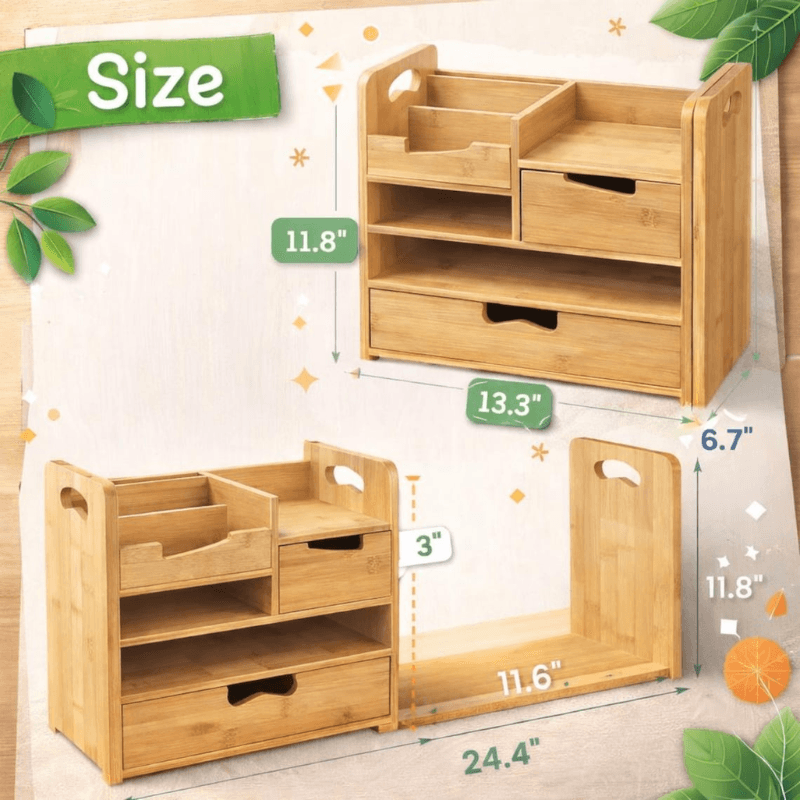Crestovaub Bamboo Desk Organizer with Drawer