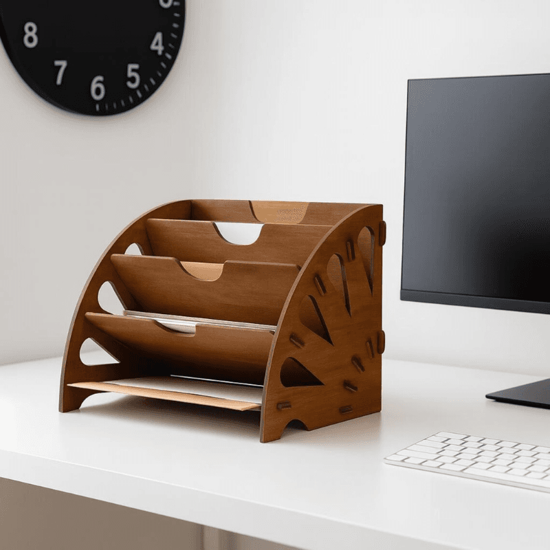 Wooden Desk Organizer for Documents and Office Supplies