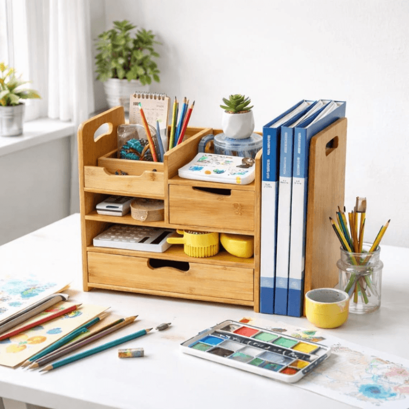 Crestovaub Bamboo Desk Organizer with Drawer