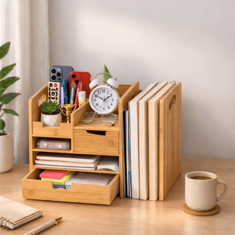 Crestovaub Bamboo Desk Organizer with Drawer