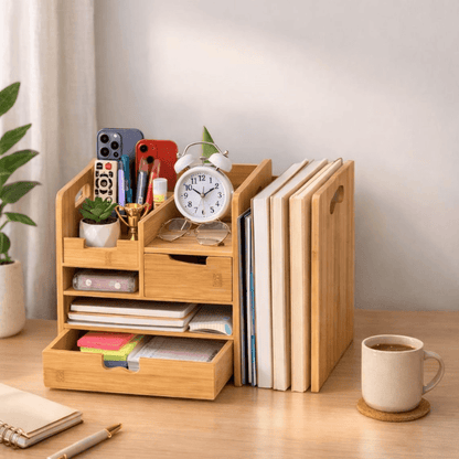 Crestovaub Bamboo Desk Organizer with Drawer