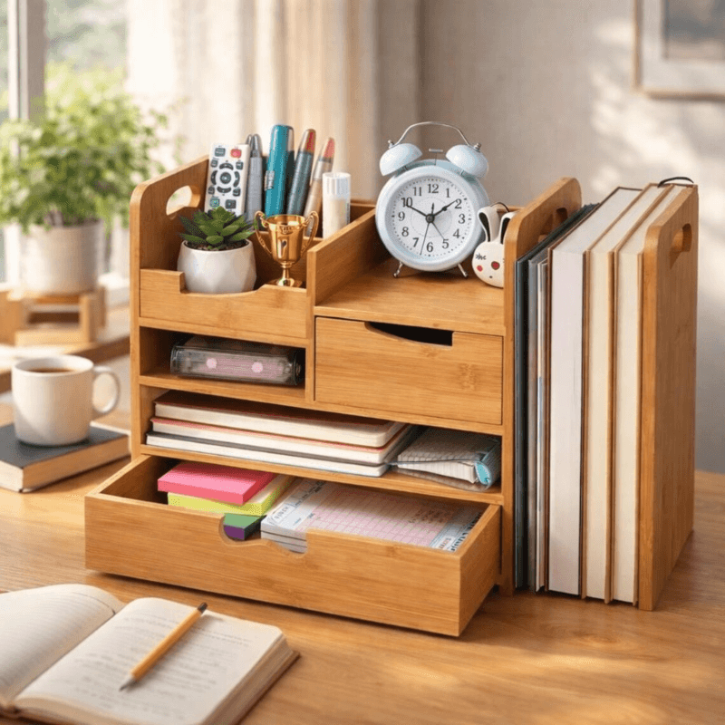 Crestovaub Bamboo Desk Organizer with Drawer