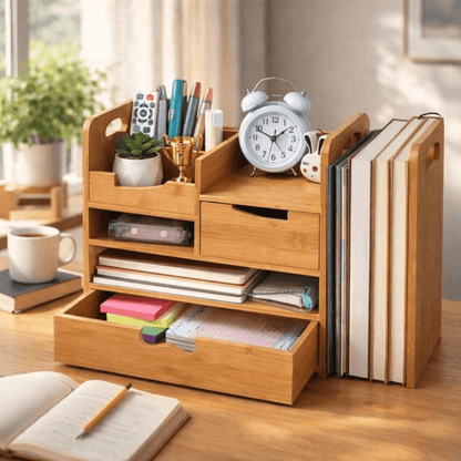 Crestovaub Bamboo Desk Organizer with Drawer