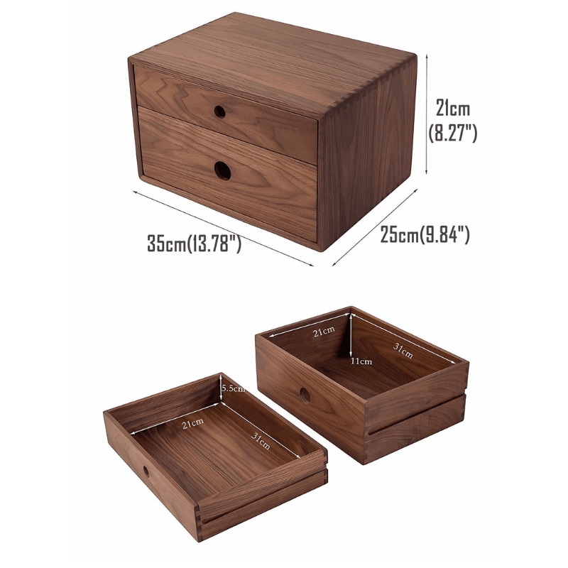 Wooden 2-Layer Desktop Storage Box with Drawer for Office Documents