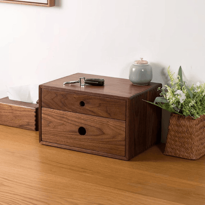 Wooden 2-Layer Desktop Storage Box with Drawer for Office Documents