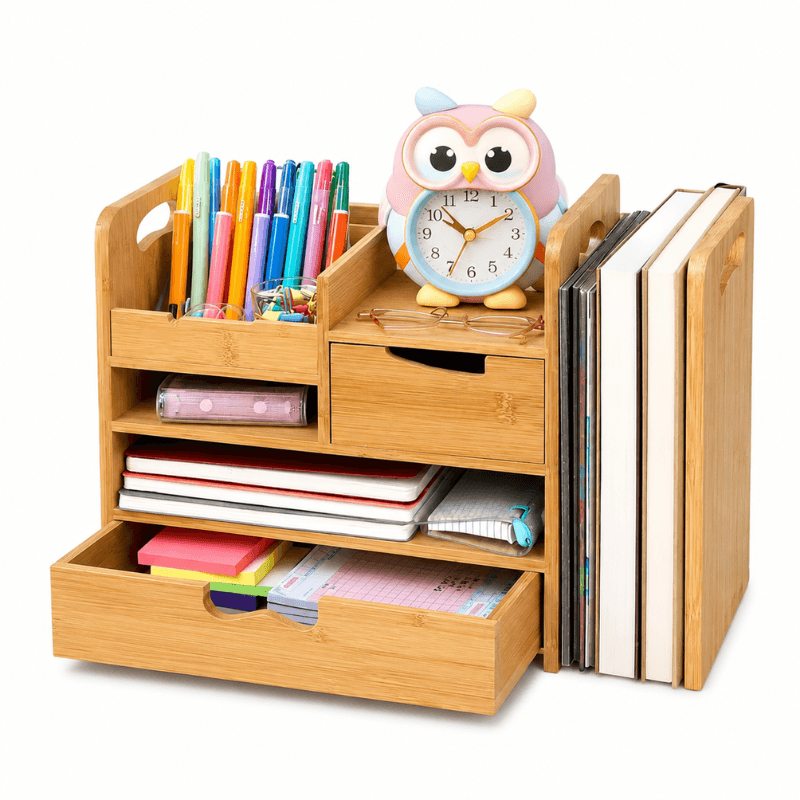 Crestovaub Bamboo Desk Organizer with Drawer